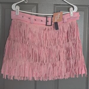 NWT Blushing Brunette Rhinestone Fringe Skirt, Size Large, Pink